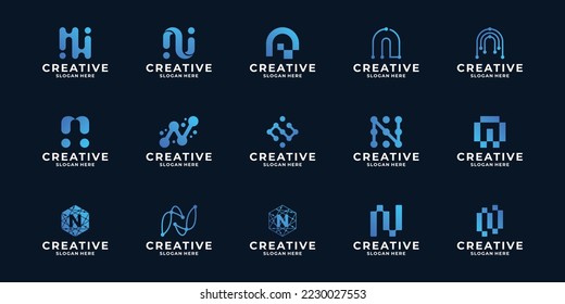 Initial letter N modern technology logo design inspiration.