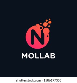 initial Letter N with molecule element. Lab Logo Design concept. Design Vector with Dots and Bubbles. perfect for technology, digital, software, network and science brand. - vector
