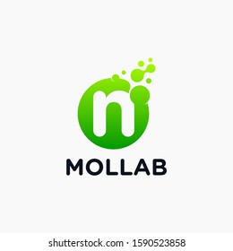 initial Letter N with molecule element. Lab Logo Design concept. Design Vector with Dots and Bubbles. perfect for technology, digital, software, network and science brand. - vector