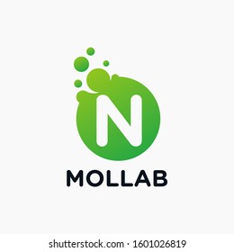 initial Letter N with molecule element. Lab, liquid, atom Design concept. Design Vector with Dots and Bubbles. perfect for technology, digital, software, network and science brand. - vector
