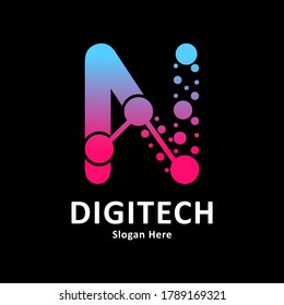 
Initial Letter N with molecule element and dots connection vector template logo. Suitable for biotechnology molecule atom DNA chip symbol, Medicine, science, technology, laboratory, electronics 