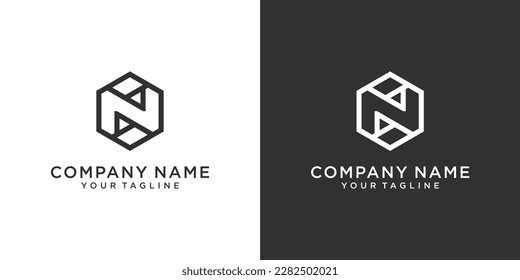 Initial letter N monogram logo design vector on black and white background.