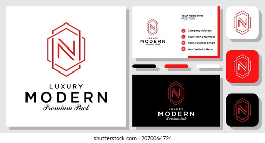 Initial Letter N Monogram Luxury Hexagon Modern Abstract Logo Design with Business Card Template