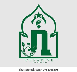 Initial letter N monogram vector. logo with ramadan theme