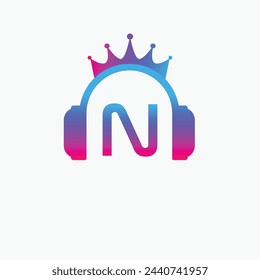 Letra inicial N Logo de la música, logotipo de la música Corona Auriculares Símbolo Logo Icono Vector Plantilla