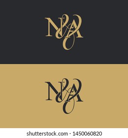 Initial letter N & A NA luxury art vector mark logo, gold color on black background.