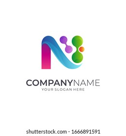Initial Letter N Nano Molecule Logo, Science and Technology Vector Icon