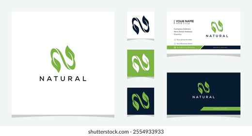 Initial letter N natural leaf green flower floral logo design graphic, business card vector template