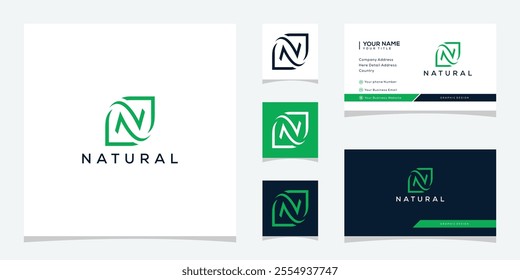 Initial letter N natural leaf green flower logo design icon, business card vector template