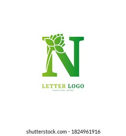 Initial letter N with natural logo vector concept element. letter N monogram, with organic floral fit for company and business