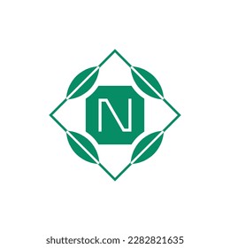 Anfangsbuchstabe N-Logo für Naturblattembleme