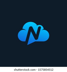 initial letter N negative space in Sky Cloud, Technology Hosting Domain BlockChain Server Logo Design - Vector