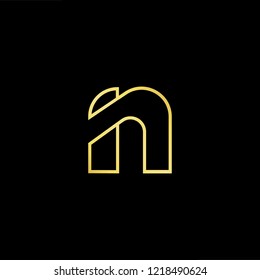 Initial letter N IN NI minimalist art logo, gold color on black background.