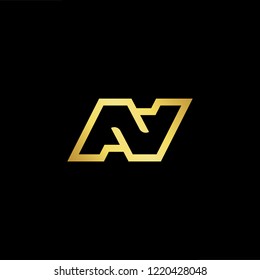 Initial letter N NN AV AV minimalist art logo, gold color on black background.