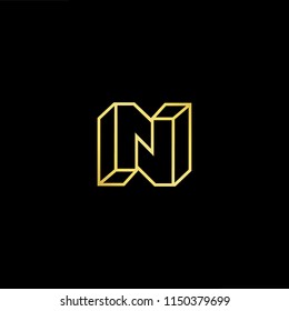 Initial letter N NN minimalist art monogram shape logo, gold color on black background