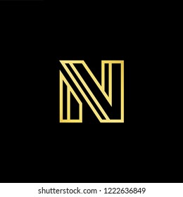 Initial letter N NN minimalist art logo, gold color on black background.