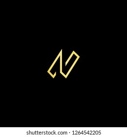 Initial letter N NN minimalist art logo, gold color on black background.