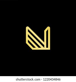 Initial letter N NN NNN NV VN minimalist art logo, gold color on black background.