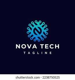 Initial Letter N Nova Technology Logo Template Design