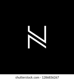 Initial letter N NU UN minimalist art logo, white color on black background.