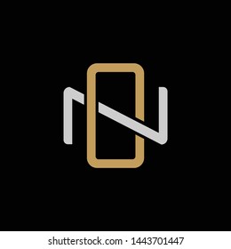 Initial letter N and O, NO, ON, overlapping interlock logo, monogram line art style, silver gold on black background