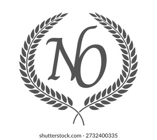 Initial letter N and O, NO monogram logo design with laurel wreath. Luxury calligraphy font.