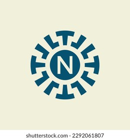 Initial letter N ornamental circle emblem unique pattern