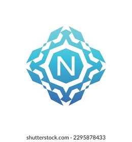 Initial letter N ornamental decorative square pattern logo