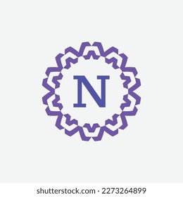 initial letter N ornamental modern circle frame emblem logo