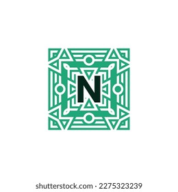 Letra inicial N logotipo del marco de patrón cuadrado ornamental