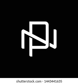 Initial letter N and P, NP, PN, overlapping interlock monogram logo, white color on black background