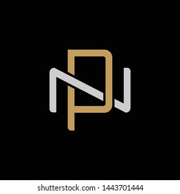 Initial letter N and P, NP, PN, overlapping interlock logo, monogram line art style, silver gold on black background