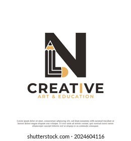 Initial Letter N with Pencil Logo Design Icon Template Element