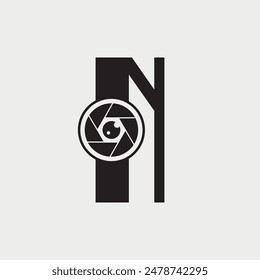Initial Letter N Photography Logo Camera lens Design Concept.