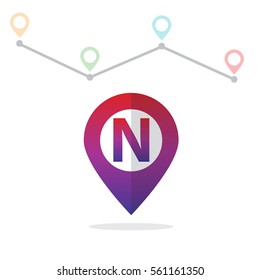 Initial Letter N With Pin Location Logo on Maps