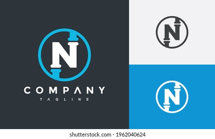 initial letter N pipe logo	