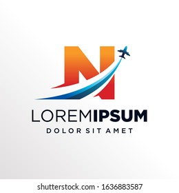 Initial Letter N with Plane or Travel Logo Design