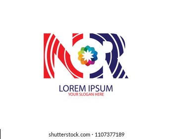 Initial Letter N and R circle line red and blue color Design Logo Vector Graphic Branding Letter Element.