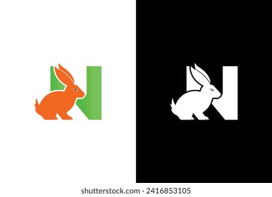 Initial letter N Rabbit logo design. Letter N Rabbit Logo Design Vector Icon Graphic Emblem Illustration Background Template.