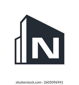 Initial Letter N Real Estate Logo Concept With City Building Symbol Vector Template