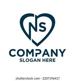 Initial letter n s in love shape logo vector design