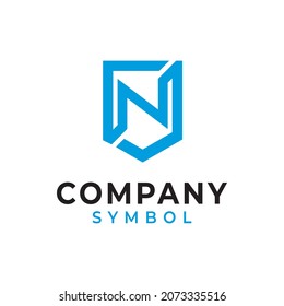 Initial Letter N Shield Line Art Logo Design Vector