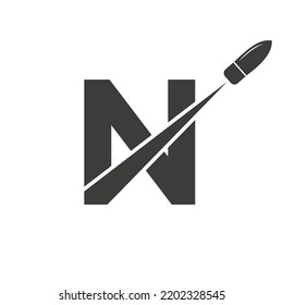 Initial Letter N Shot Bullet Logo Vector Template Concept For Defense Logotype