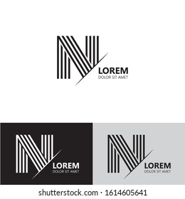 Initial letter n sliced uppercase modern logo design template elements. Black and white letter Isolated on white, black and grey background. Suitable for business, consulting group company.