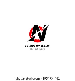 Initial letter N sliced uppercase modern logo design template elements. Black letter with red circle isolated on white background. Suitable for business, consulting group, company logo