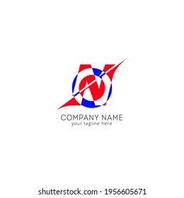 Initial letter N sliced uppercase modern logo design template elements. Red letter with blue circle isolated on white background. Suitable for business, consulting group, company logo