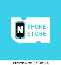 Initial letter N with Smart phone icon. phone store logo vector