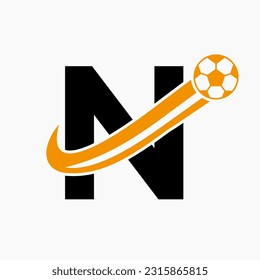 Initial Letter N Soccer Logo. Football Logo Concept With Moving Football Icon