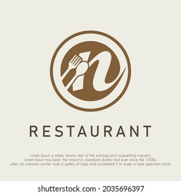 Initial Letter N With Spoon And Fork Icon For Restaurant, Catering, Cafe, Cafeteria, Food, Kitchen Retail Business Logo Design Concept	