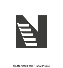 Initial Letter N Stair Logo. Step Logo Symbol Alphabet Based Vector Template